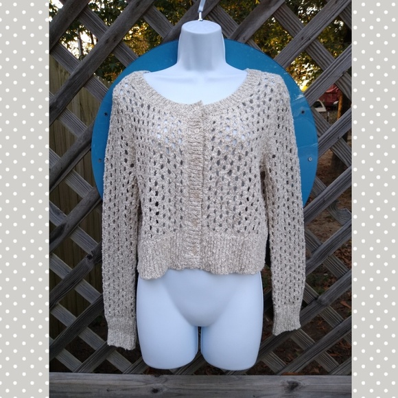 ROXY open weave button down crop sweater - Picture 1 of 6